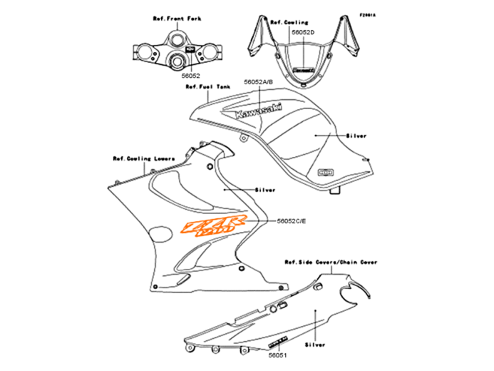 KAWASAKI ZZR1200 Наклейка правый бок (красный) 56052-1751