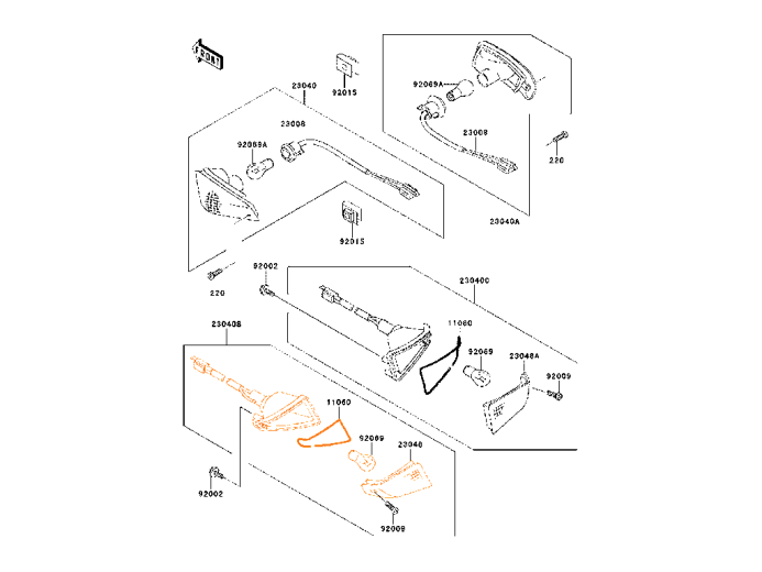 KAWASAKI Поворотник задний левый 23040-1243