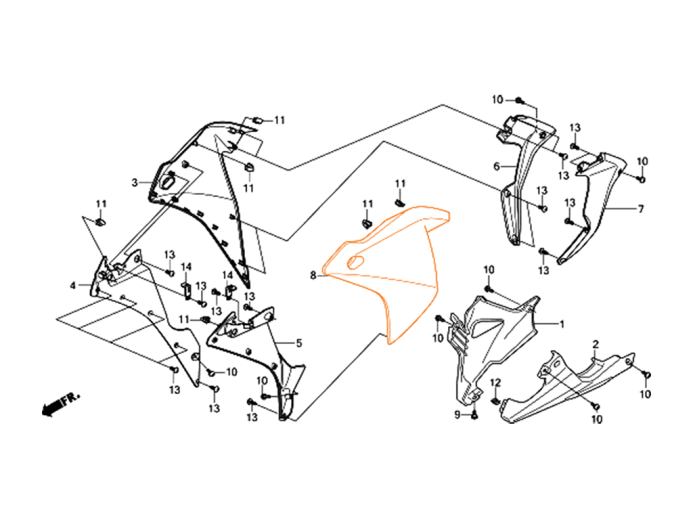 HONDA CBR250 Пластик левый 64430-KPP-T00ZA