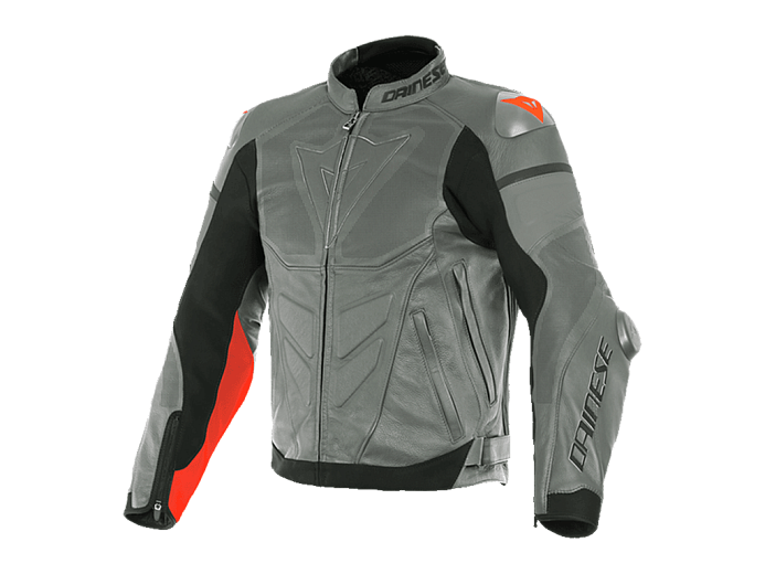 Мотокуртка кожаная DAINESE SUPER RACE 89C CHARCOAL-GR/CH.-GR/FLUO-RED перфорированная 48