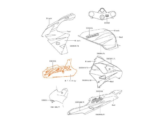 KAWASAKI ZX9R 00-01 Наклейка (черно-красный) 56052-1458