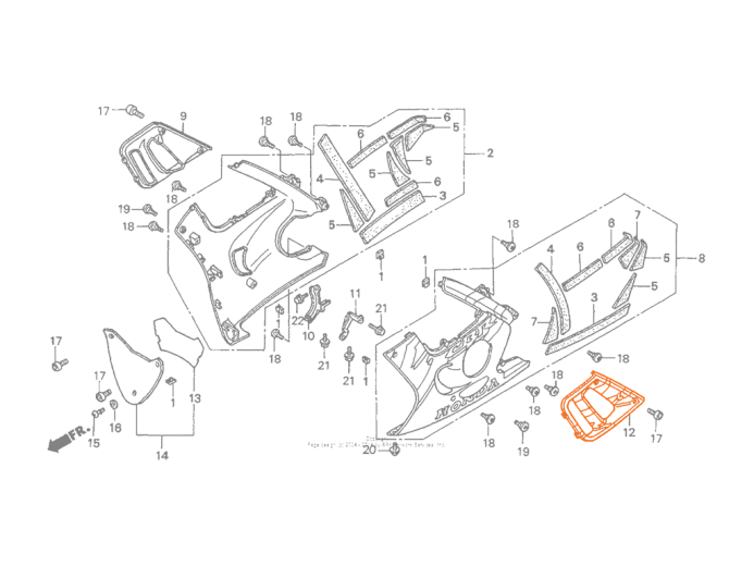 HONDA CBR600F3 97 Решетка левый пластик 64354-MAL-A00ZC