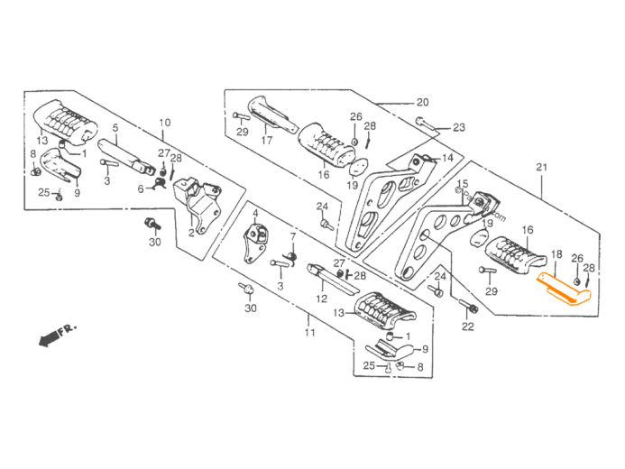 HONDA Подножка пассажирская левая (без резинки) 50712-KE8-000