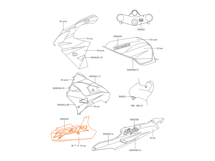 KAWASAKI ZX9R 00-01 Наклейка (черно-серый) 56052-1462